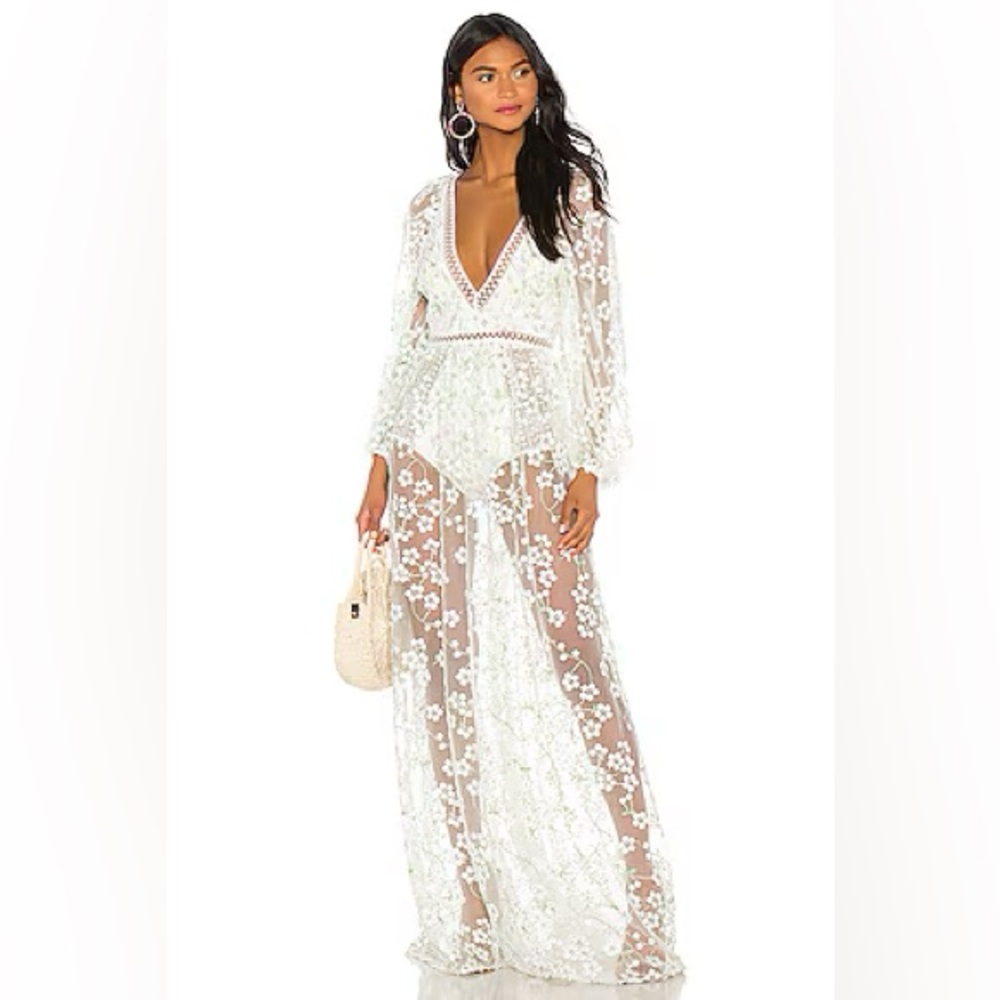For Love and Lemons Eclair Maxi Dress in Ivory Floral
